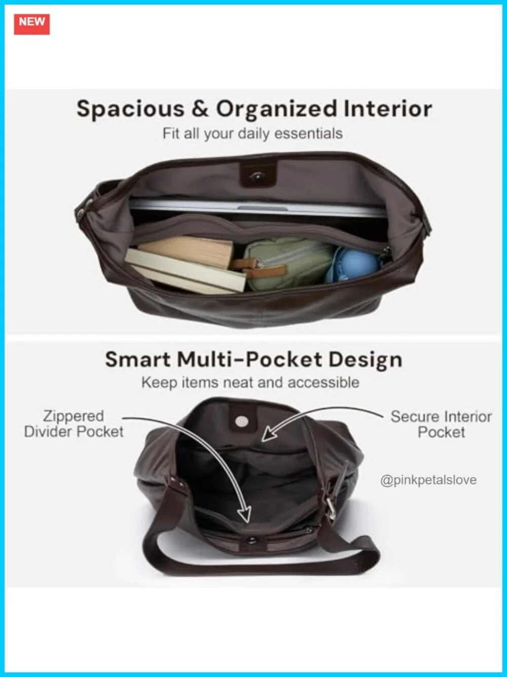 Spacious Vegan Leather Slouchy Hobo Shoulder Tote Laptop Bag with Adjustable